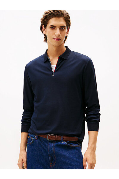 Tommy Hilfiger Men's Regular Fit Zipper Notched Collar 100% Cotton Long Sleev...