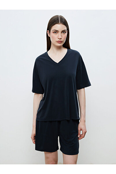 LC Waikiki Soulifeblack V-Neck Modal Blend Oversize Women's T-Shirt