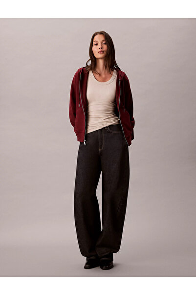 Calvin Klein Kadın Kapşonlu Yaka Fermuarlı Uzun Kollu Kırmızı Sweatshirt LV047B270G-WCV