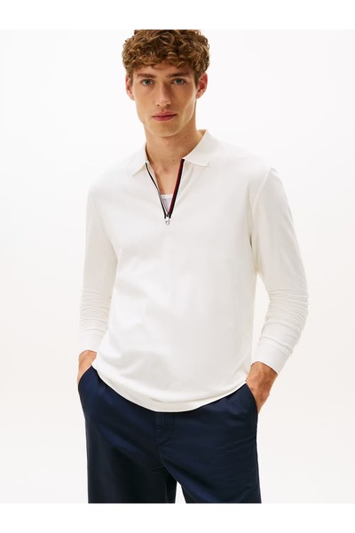 Tommy Hilfiger Men's Regular Fit Zipper Notched Collar 100% Cotton Long Sleev...