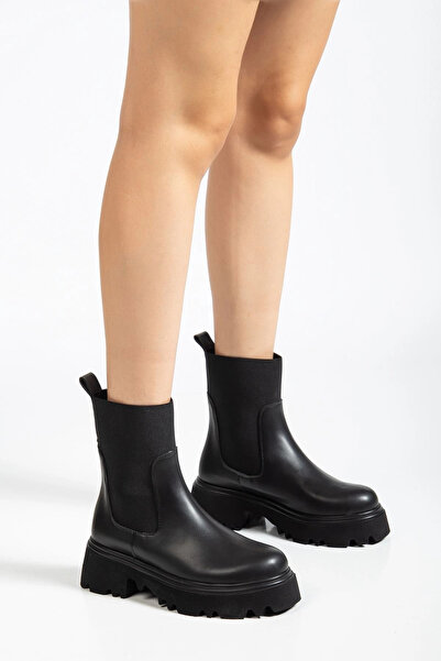 Genel Markalar K-815 Siyah Lastikli Yüksek Tabanlı Günlük Kadın Bot