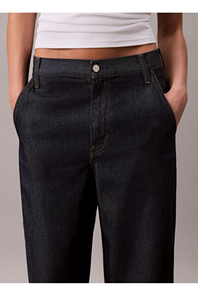 Calvin Klein Yüksek Bel Geniş Paça Geniş Fit Koyu Mavi Kadın Denim Pantolon LV047D769G34A