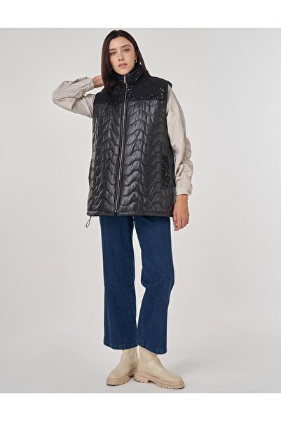 Kayra Sequin Detailed Inflatable Vest Black