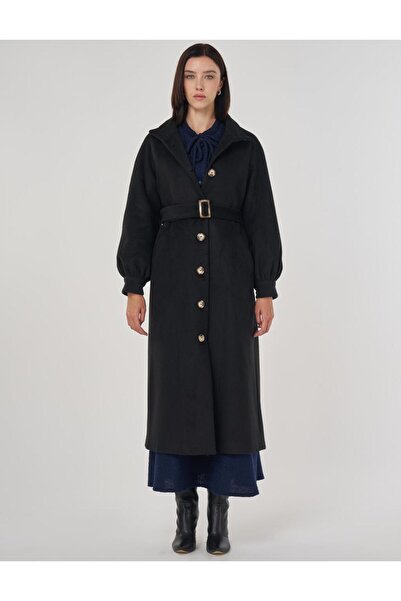 Kayra Stand Collar Stamp Coat Black