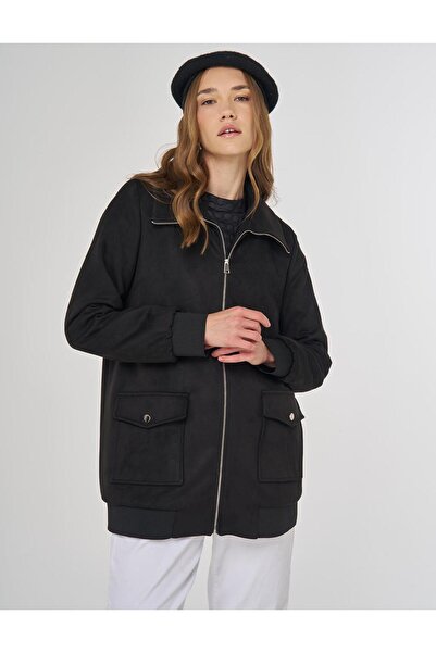 Kayra Zippered Suede Jacket Black