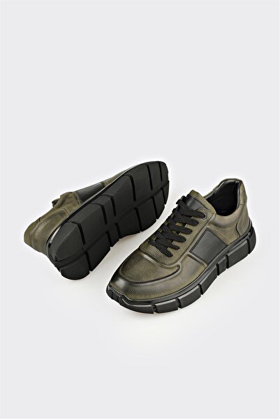 Elle Shoes Haki Deri Erkek Spor Ayakkabı