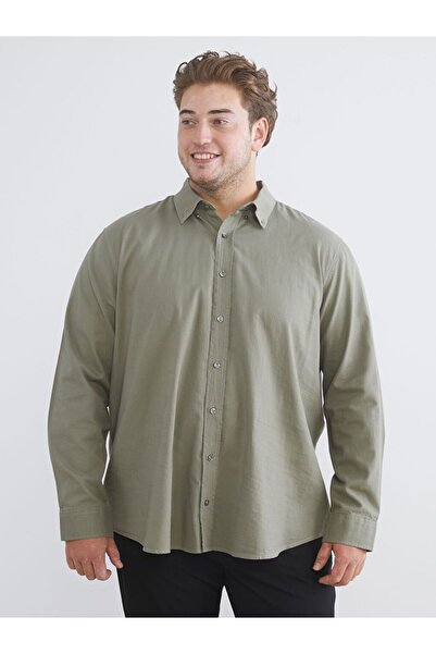 LC Waikiki Plus Size Regular Fit Long Sleeve Dobby Men's Shirt