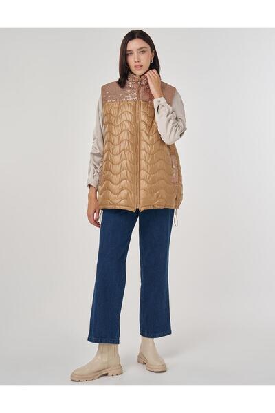 Kayra Sequin Detailed Inflatable Vest Camel