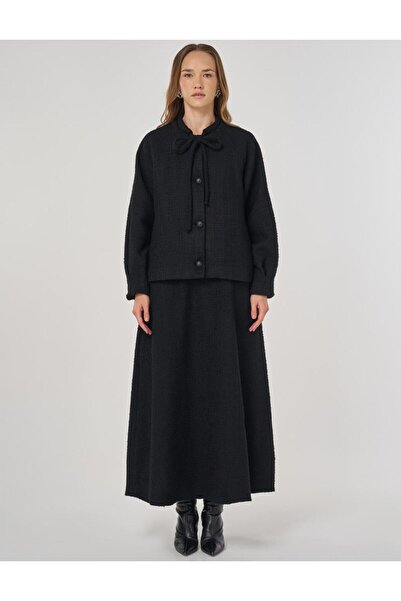 Kayra Black tweed suit with skirt