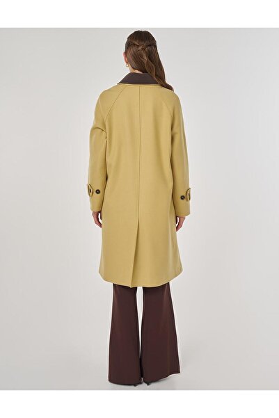 Kayra Deri Yakalı Kaşe Kaban Sarı