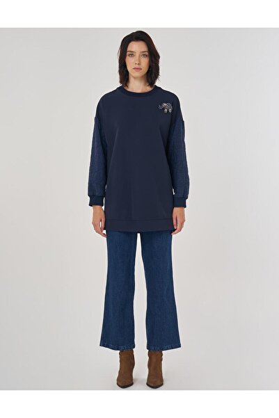 KYR Fabric Garnished Sweatshirt Dark Navy Blue