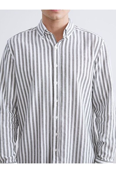 LC Waikiki Ανδρικό πουκάμισο SOUTHBLUE Regular Fit με ριγέ λινό εφέ