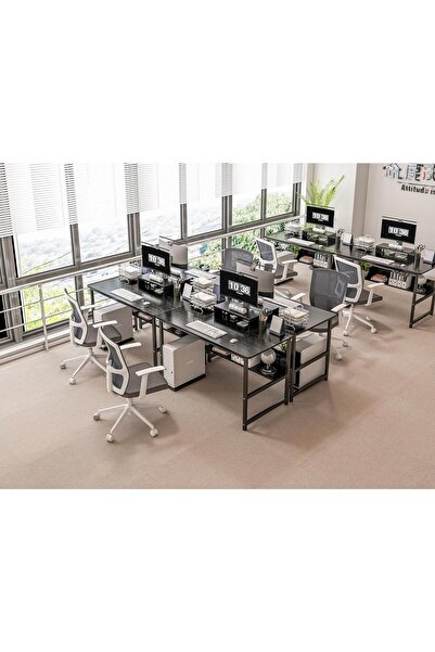 Aralifes Modern Computer Desk Gaming Table with Storage Shelves - Hardwood and Metal Study Desk