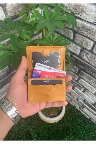 GUARD Жовтий магнітний міні-гаманець з кришкою з натуральної шкіри для візитних карток - GRD251018WT1123