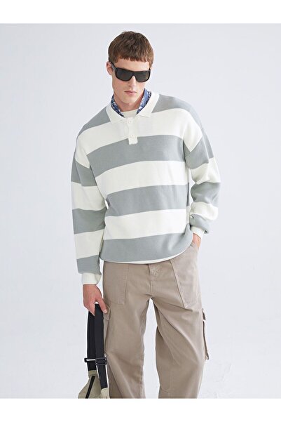 LC Waikiki XSIDE بولو طوق طويل الأكمام مخطط الرجال سترة تريكو