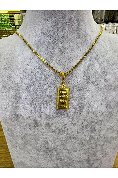 RLX BUJİTERİ Altın Kaplama Külçe Altın Görünümlü Kolye Kararmaya Dayanıklı Ho...