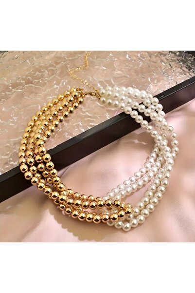 by Natalie Altın boncuk ve inci kolye kolye gece şık kolye abiye kolye