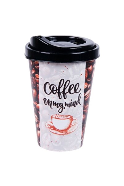 SHOPIENS Coffee Cup, Coffee Bean Design, Plastic, 440 ml, Multicolor, Spill Lid