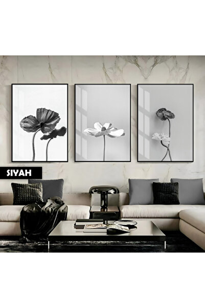 Harika bir ev HARİKABİREV|SİYAH-BEYAZ POPPY MİNİMAL ÇİÇEK KOMBİNİ |ÇERÇEVELİ ...