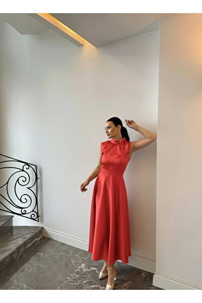 Dilarabulut Narisa Midi Boy Kloş Etek Kolsuz Saten Abiye Elbise