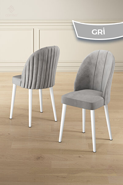 Canisa Kaye Serisi Mdf 90x168 Beyaz Mutfak Masası Takımı 6 Gri Sandalye