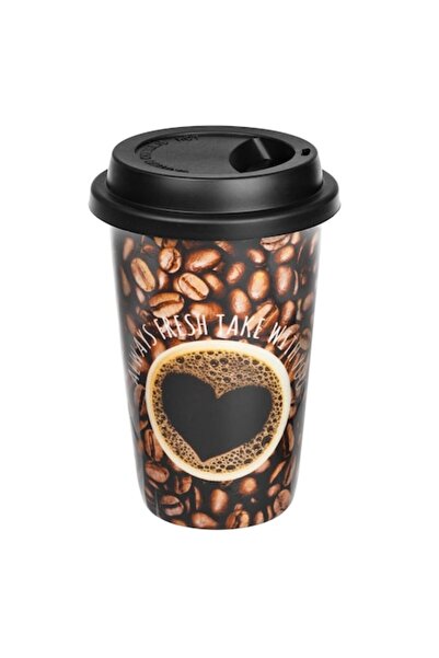 SHOPIENS Ceașcă New Bone - Model Boab de Cafea, Neagră, 400 ml, Capac de Silicon