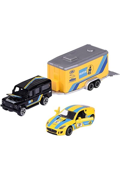 Majorette Yarış Römorku Seti - Toyota GR Supra ve Römorklu Land Rover Defende...