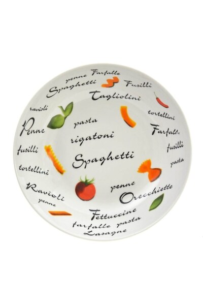 SHOPIENS Farfurie adâncă pentru paste din porțelan, albă cu design multicolor, 20 cm