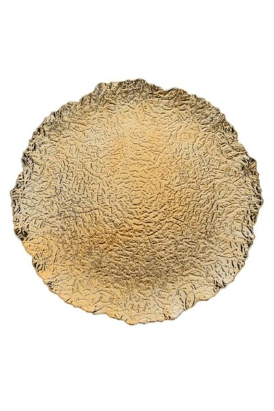 SHOPIENS Decorative Christmas Tray, Plastic, Embossed, Asymmetric Edges, Gold, 40x3 cm