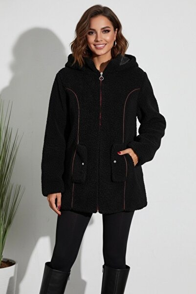 hiramir Peluş Yeni Sezon Kadın Kapüşonlu Astarlı Mont KS2563