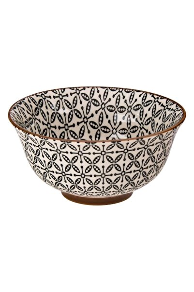 SHOPIENS Ceramic Bowl, Line Pattern, Beige & Black, 0.25 L