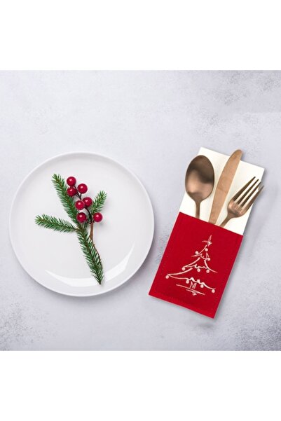 SHOPIENS Christmas Cutlery Holder, Embroidered Tree, Polyester, Red/White, 10...