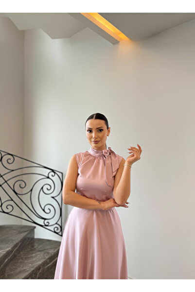 Dilarabulut Narisa Midi Boy Kloş Etek Kolsuz Saten Abiye Elbise