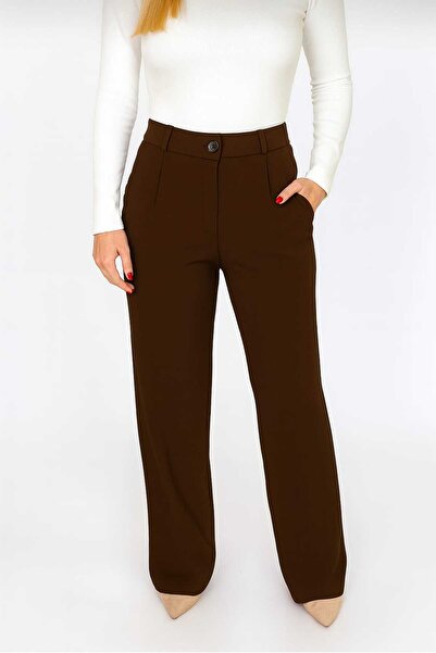 Maison La Femme Women's Lycra Buttoned Palazzo Pants Oversize High Waist