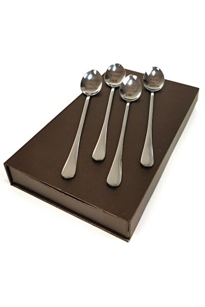 OEM Set of 4 stainless steel teaspoons with couple messages, 19 cm, elegant magnetic box