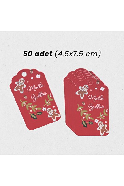 roco paper Mutlu Yıllar Yazılı Hediye Etiketi, Yeniyıl Ginger Man Paketleme K...