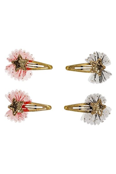 MYONNA IT & E- COMMERCE Set de 4 agrafe de păr cu steluțe de Crăciun, aurii multicolore, 5,5 cm
