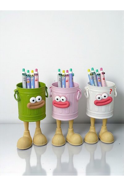 HEDİYE FİKRİ DIY Cute Legged Bucket Pen Holder Red Color (Height 15.5 cm)