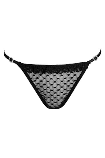 MYONNA IT & E- COMMERCE Lace String Panties with Heart Strass, Black, One Size - MYONNA