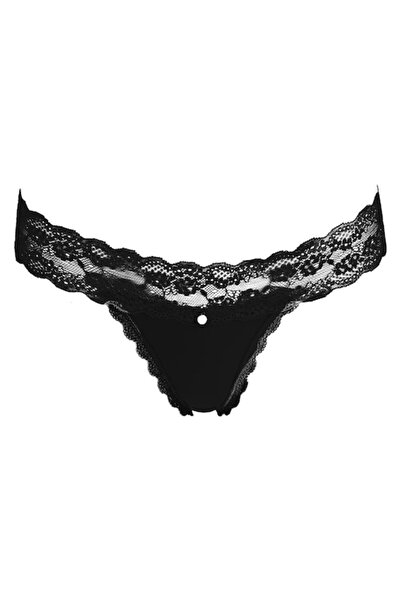 SHOPIENS MYONNA Women's String Thong, Black Lace, One Size (92% Microfiber, 8% Elastane)
