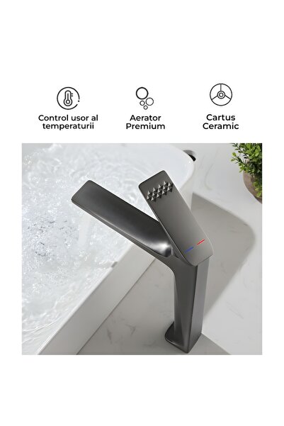 BiXXBi Bath X Tall Basin Faucet, Matte Grey, Deck-Mount, Single-Handle, Ceramic Cartridge
