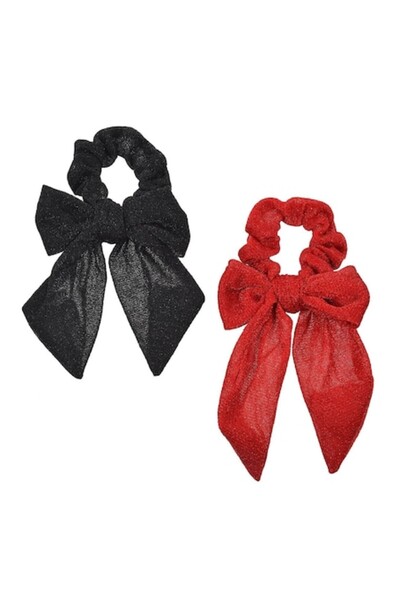 ANTBRO Elastics for Hair, Christmas Model, Set of 2 Pieces, Red and Black, with Lurex Bow