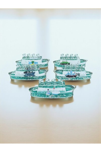 HEDİYE FİKRİ Blue Cruise Ship Water Pen Holder – Desk Decor with Capacity for 4 Pens (16 cm)