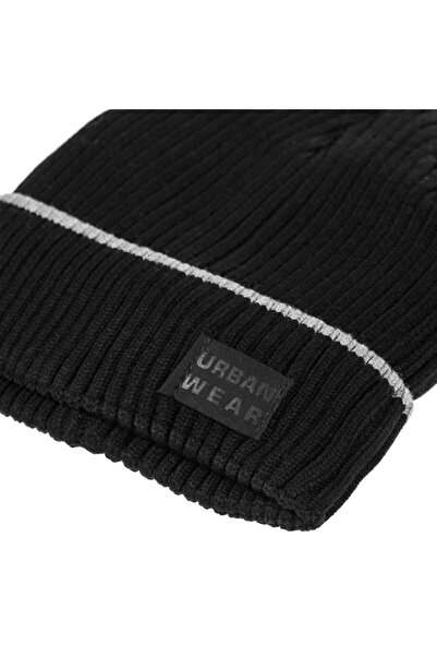 MYONNA IT & E- COMMERCE Men's Urban Knit Beanie, Black with Grey Stripes, Artificial Fur Lining, Black Patch