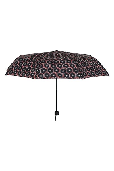 SHOPIENS Foldable Umbrella, Linear Pattern, Black/Pink, 24.5 cm folded, 96 cm open