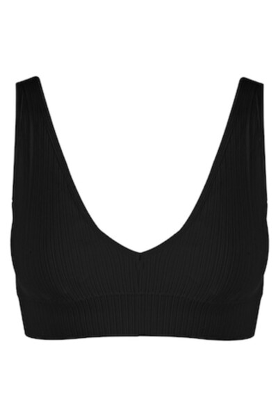 SHOPIENS MYONNA - Sutien fără cusături, cu model V, cu nervuri, pentru femei, negru, cu burete, mărime universală