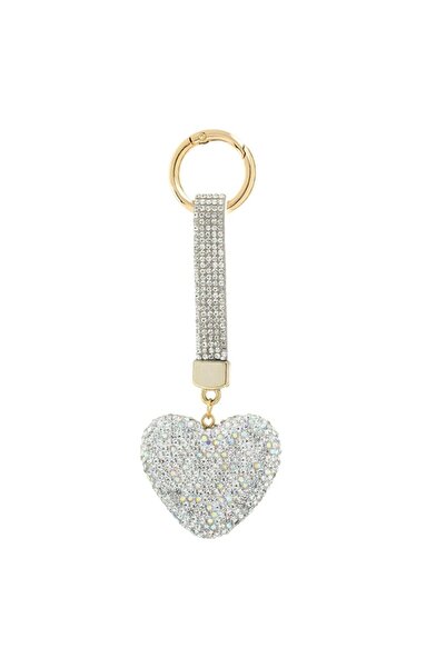 SHOPIENS Breloc metalic, inimă cu pietre, argintiu, 14 cm, MYONNA IT & E- COMMERCE