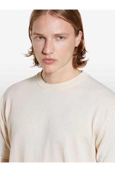 Sisley Men's 100% Cotton Rib Detailed Short Sleeve Sweater 325P1028S104G-Sis9C9