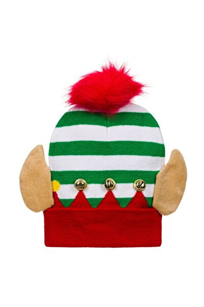 MYONNA IT & E- COMMERCE Christmas Elf Hat, Knitted, Multicolor, Ears, Bells, Red Pompon, MYONNA IT & E-COMMERCE