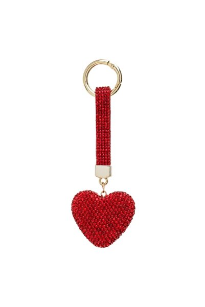 SHOPIENS Metal Keychain, Heart with Rhinestones, 14 cm, Red - MYONNA